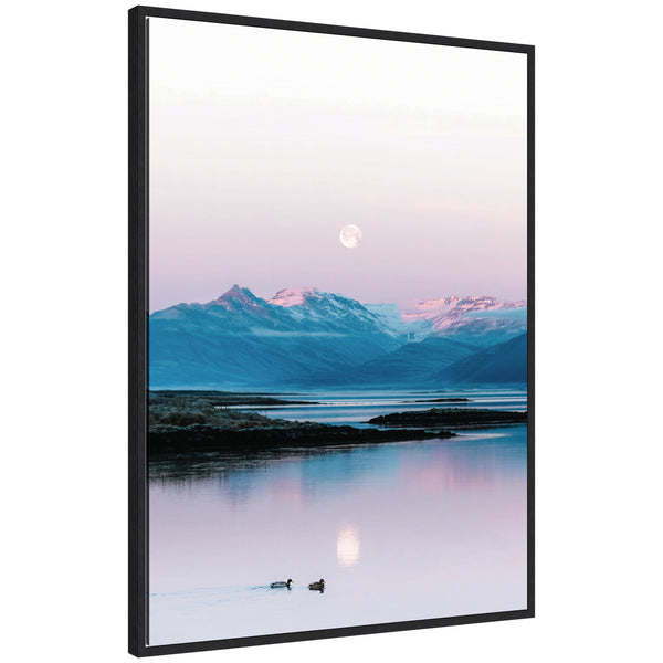 kate & laurel Sylvie Two Ducks in a Lake during Pastel Moonrise over Icelandic Mountains Framed Canvas by Michael Schauer
