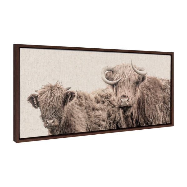 Kate & Laurel Sylvie Two Highland Cow Best Friends Color Neutral Linen Bright Framed Canvas By The Creative Bunch Studio