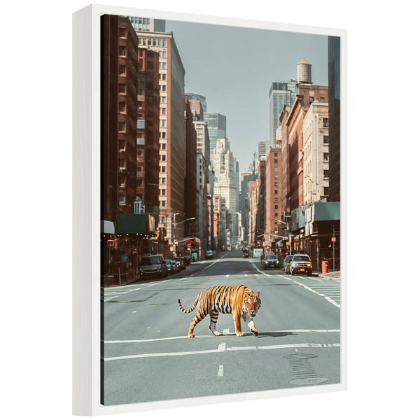 kate & laurel Sylvie Urban Tiger in the City Framed Canvas by Michael Schauer