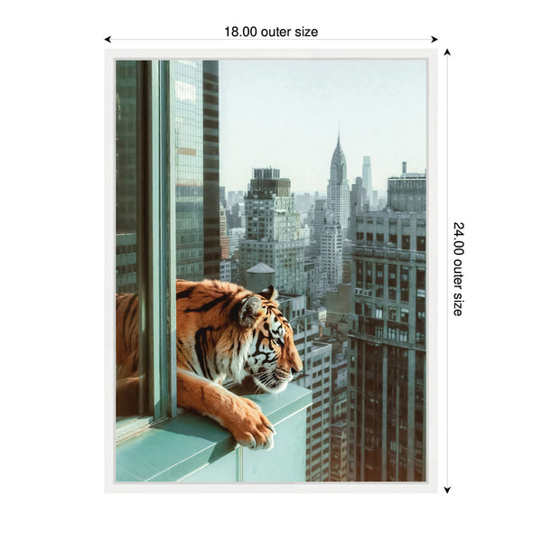 Kate & Laurel Sylvie Urban Tiger Overlooking Manhattan Framed Canvas By Michael Schauer