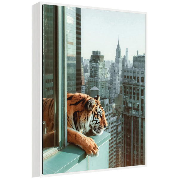 Kate & Laurel Sylvie Urban Tiger Overlooking Manhattan Framed Canvas By Michael Schauer
