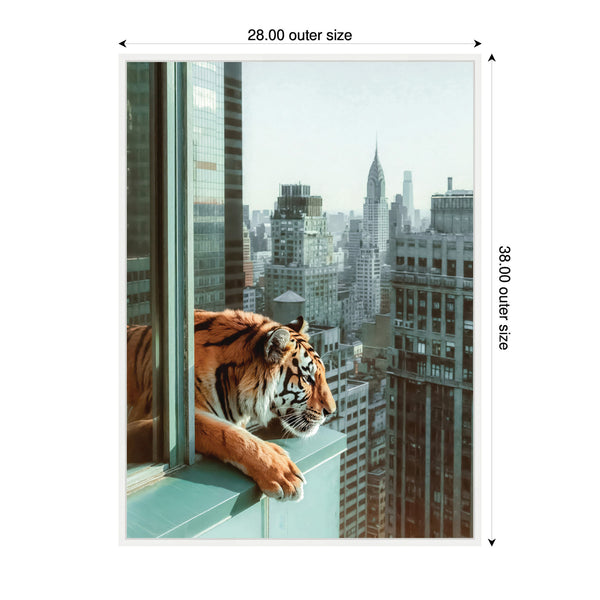 Kate & Laurel Sylvie Urban Tiger Overlooking Manhattan Framed Canvas By Michael Schauer
