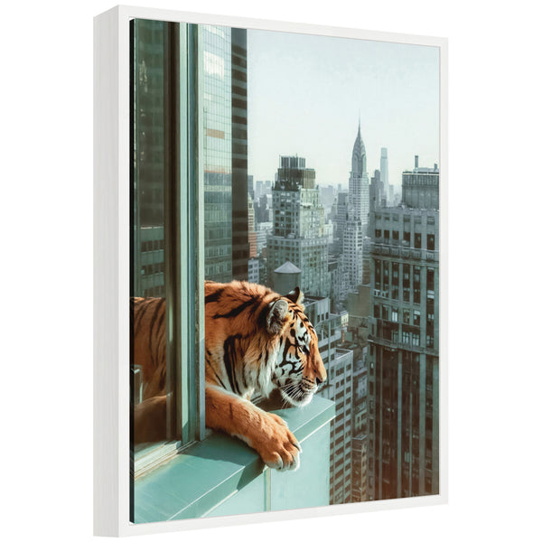 kate & laurel Sylvie Urban Tiger Overlooking Manhattan Framed Canvas by Michael Schauer