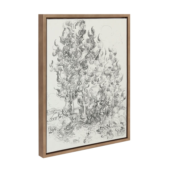 kate & laurel Sylvie Vincent van Gogh Cypresses 1889 BW Framed Canvas by The Art Institute of Chicago