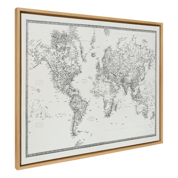 kate & laurel Sylvie Vintage Black and White World Map Framed Canvas by The Creative Bunch Studio