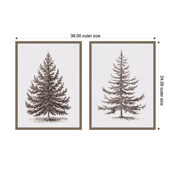 Kate & Laurel Sylvie Vintage Evergreen Fir Tree - 2 Piece Framed Canvas Art Set By The Creative Bunch Studio