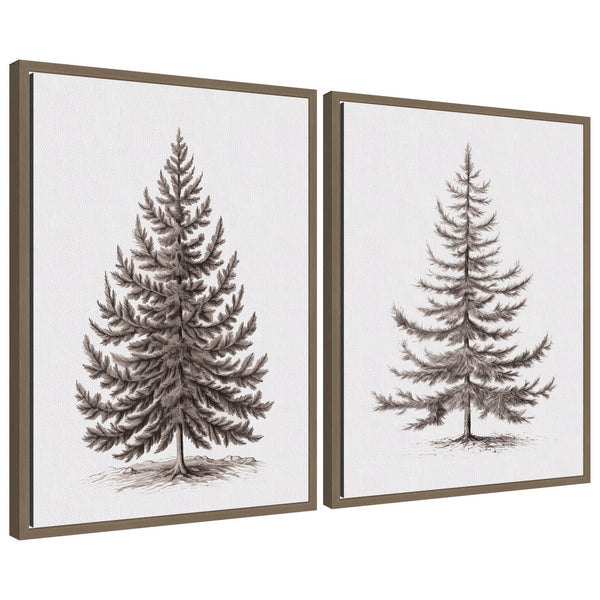 kate & laurel Sylvie Vintage Evergreen Fir Tree - 2 Piece Framed Canvas Art Set by The Creative Bunch Studio