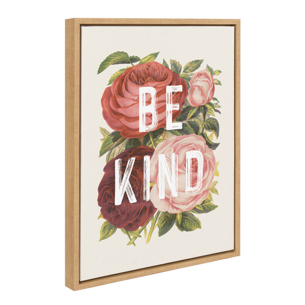 Kate & Laurel Sylvie Vintage Flowers Be Kind Framed Canvas By The Creative Bunch Studio
