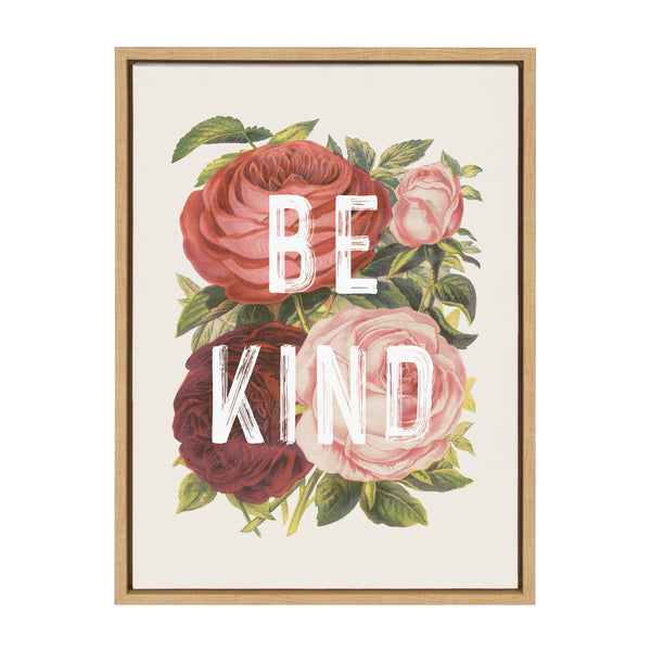 kate & laurel Sylvie Vintage Flowers Be Kind Framed Canvas by The Creative Bunch Studio