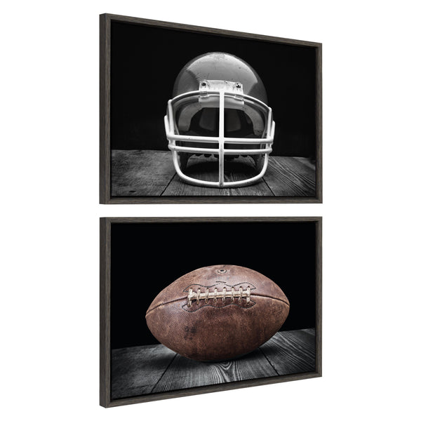Kate & Laurel Sylvie Vintage Football Helmet On Black And Vintage Football On Black Framed Canvas Art Set By Saint And Sailor Studios
