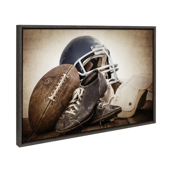 Kate & Laurel Sylvie Vintage Football Vintage Football Gear And Vintage Football Helmet Framed Canvas Art Set By Saint And Sailor Studios