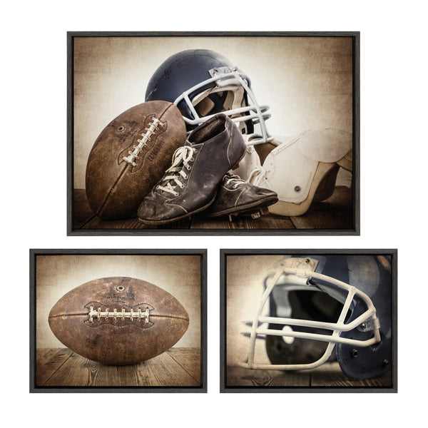 kate & laurel Sylvie Vintage Football Vintage Football Gear and Vintage Football Helmet Framed Canvas Art Set by Saint and Sailor Studios