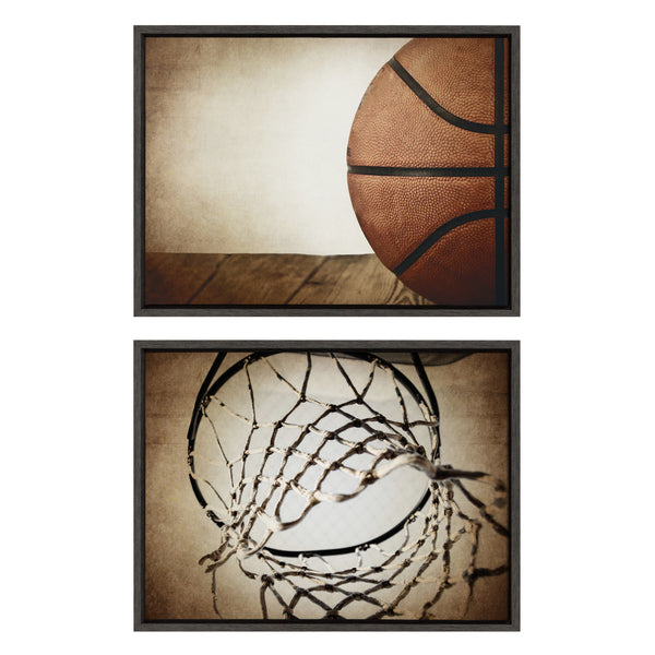 Kate & Laurel Sylvie Vintage Half Basketball And Vintage Basketball Net Framed Canvas Art Set By Saint And Sailor Studios