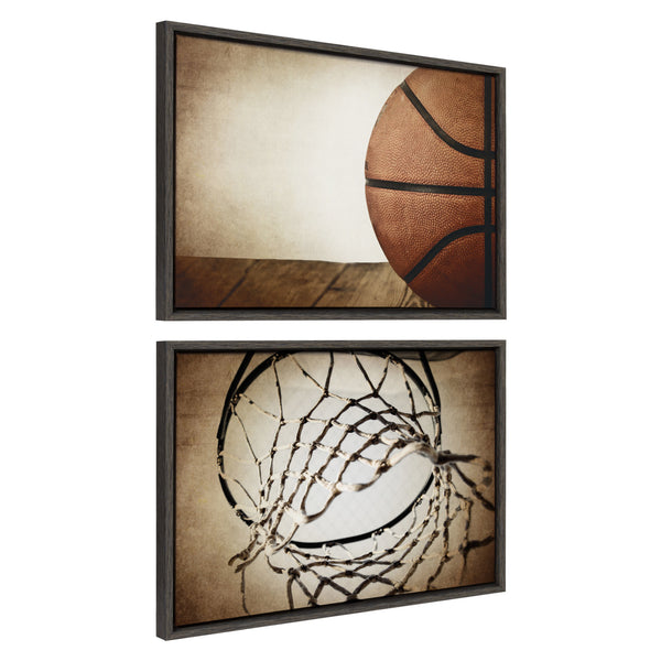 Kate & Laurel Sylvie Vintage Half Basketball And Vintage Basketball Net Framed Canvas Art Set By Saint And Sailor Studios