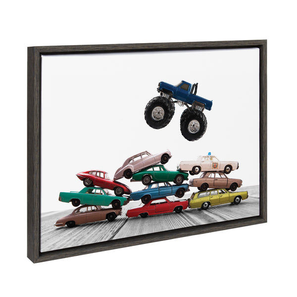 Kate & Laurel Sylvie Vintage Stacked Matchbox Cars And Monster Truck Framed Canvas By Saint And Sailor Studios