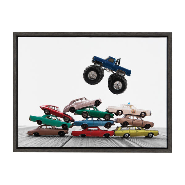 Kate & Laurel Sylvie Vintage Stacked Matchbox Cars And Monster Truck Framed Canvas By Saint And Sailor Studios