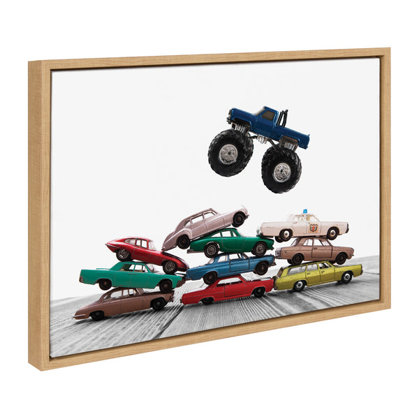 kate & laurel Sylvie Vintage Stacked Matchbox Cars and Monster Truck Framed Canvas by Saint and Sailor Studios