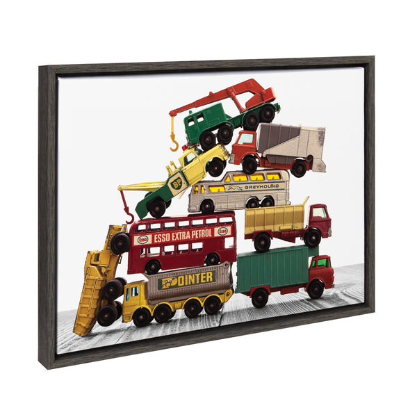 Kate & Laurel Sylvie Vintage Stacked Matchbox Work Vehicles Pile Framed Canvas By Saint And Sailor Studios