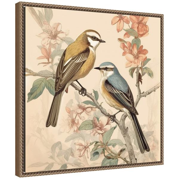 kate & laurel Sylvie Vintage Style Birds and Botanicals Framed Canvas by The Creative Bunch Studio
