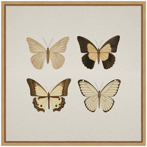 Kate & Laurel Sylvie Vintage Style Butterflies In Neutral Tones Framed Canvas By The Creative Bunch Studio