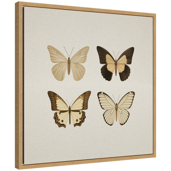 kate & laurel Sylvie Vintage Style Butterflies in Neutral Tones Framed Canvas by The Creative Bunch Studio