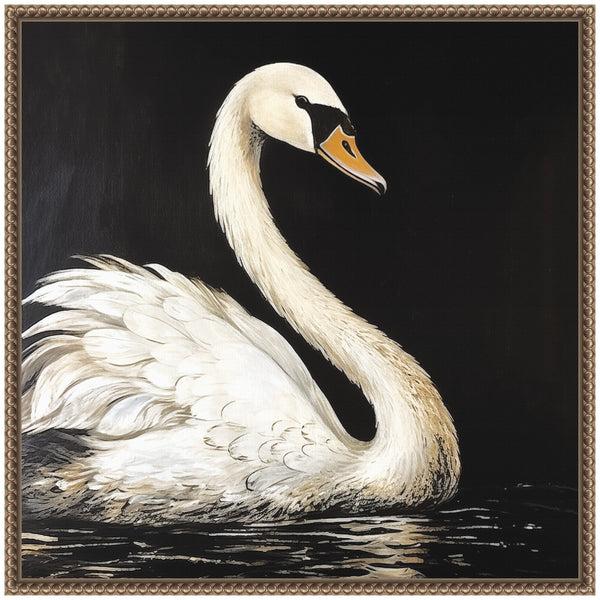 Kate & Laurel Sylvie Vintage Style White Swan Moody Cottage Core Framed Canvas By The Creative Bunch Studio