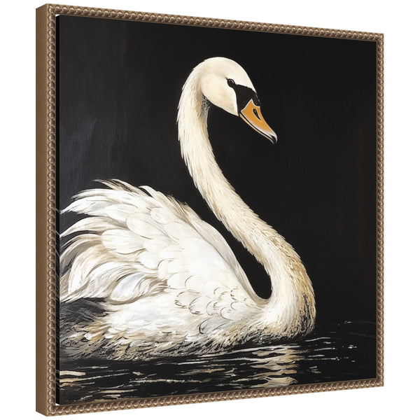 kate & laurel Sylvie Vintage Style White Swan Moody Cottage Core Framed Canvas by The Creative Bunch Studio