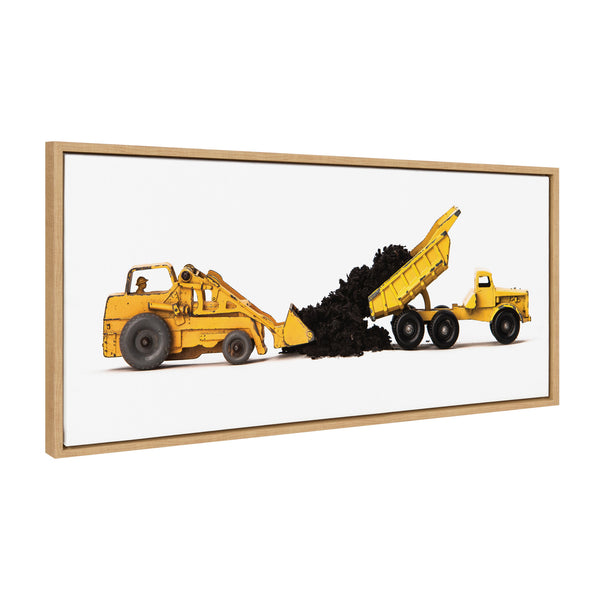 kate & laurel Sylvie Vintage Toy Construction Vehicles Yellow Framed Canvas by Saint and Sailor Studios