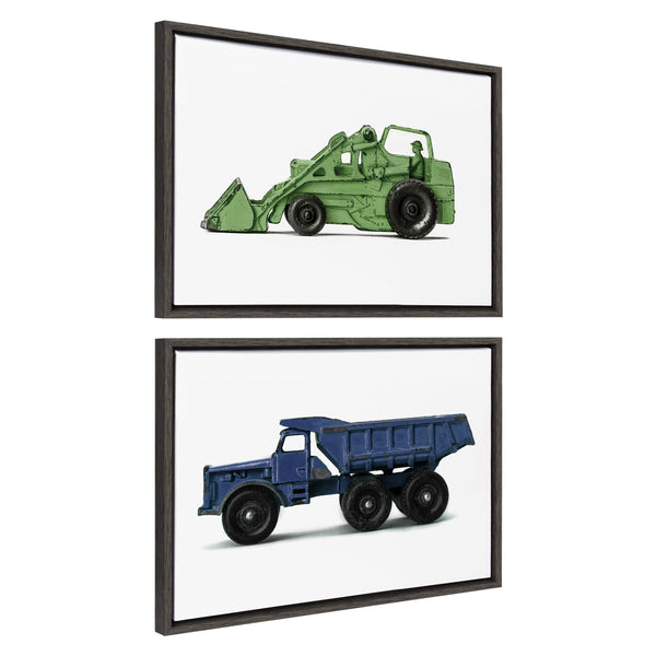 Kate & Laurel Sylvie Vintage Toy Tractor Green And Vintage Toy Dump Truck Blue Framed Canvas Art Set By Saint And Sailor Studios