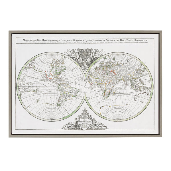 kate & laurel Sylvie Vintage World Map Framed Canvas by Corinna Buchholz of Piddix