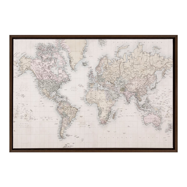 Kate & Laurel Sylvie Vintage World Map Framed Canvas By The Creative Bunch Studio