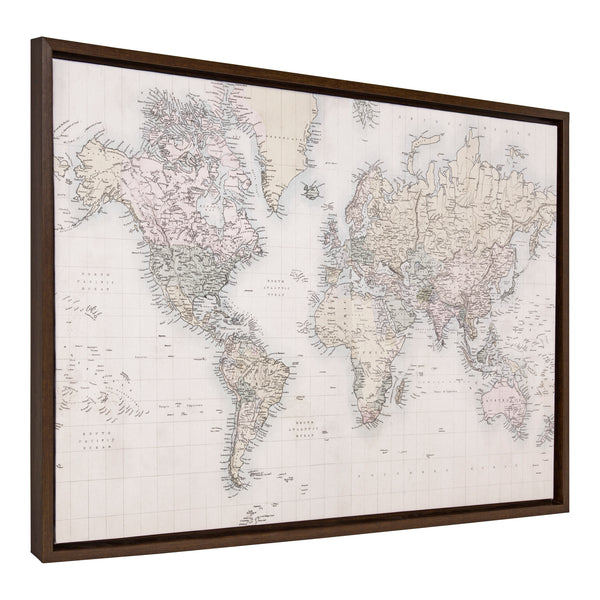 Kate & Laurel Sylvie Vintage World Map Framed Canvas By The Creative Bunch Studio