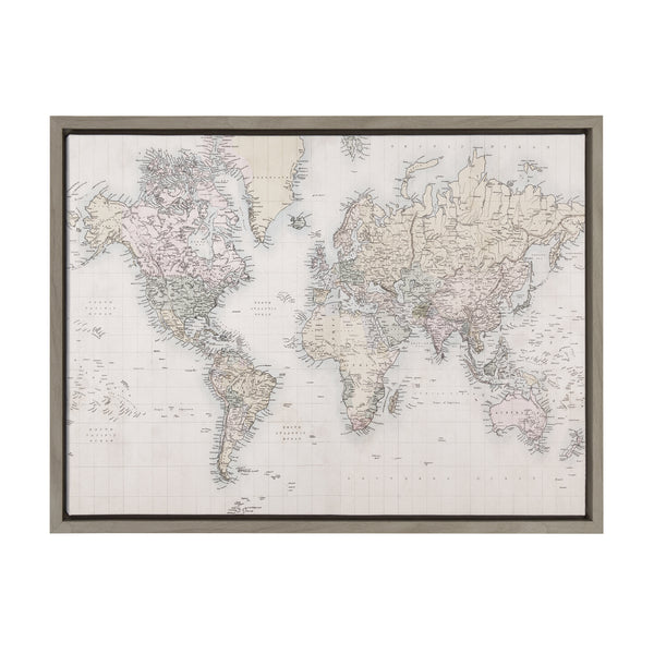 kate & laurel Sylvie Vintage World Map Framed Canvas by The Creative Bunch Studio