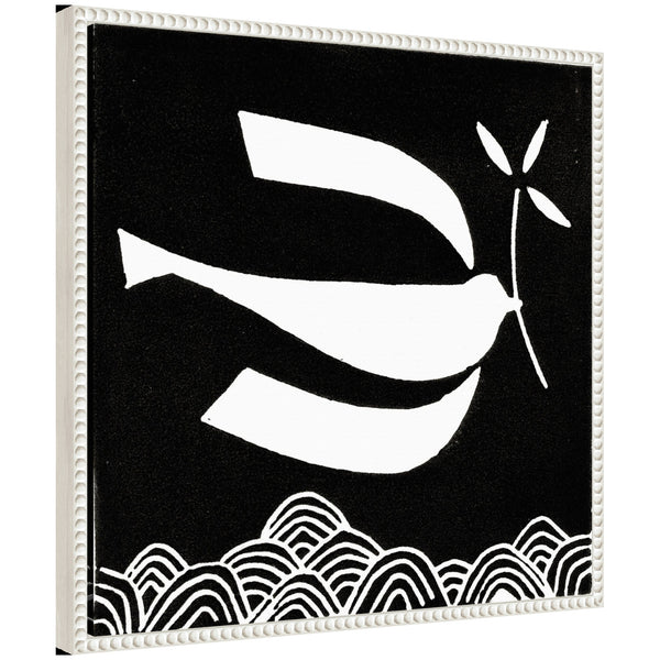 kate & laurel Sylvie Volare 2 Black and White Bird Linocut Framed Canvas by Giuliana Lazzerini