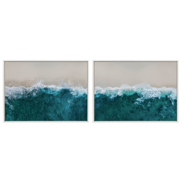 kate & laurel Sylvie Waves Crashing on the Beach 1 and 2 Framed Canvas Art Set by The Creative Bunch Studio