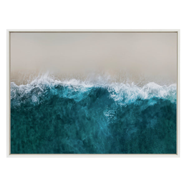 Kate & Laurel Sylvie Waves Crashing On The Beach Framed Canvas By The Creative Bunch Studio