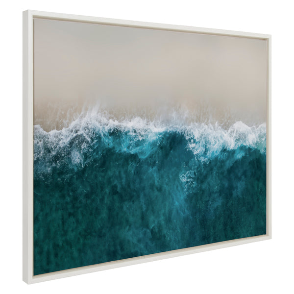 kate & laurel Sylvie Waves Crashing on the Beach Framed Canvas by The Creative Bunch Studio