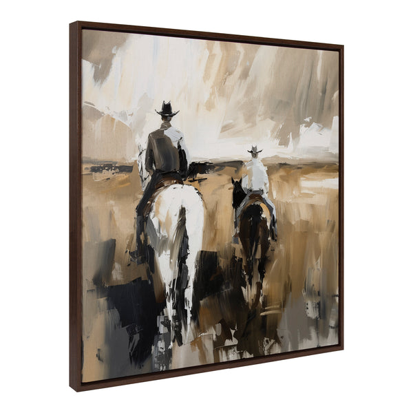 Kate & Laurel Sylvie Western Cowboy Horseback Ranch Abstract Neutral 2 Framed Canvas By The Creative Bunch Studio