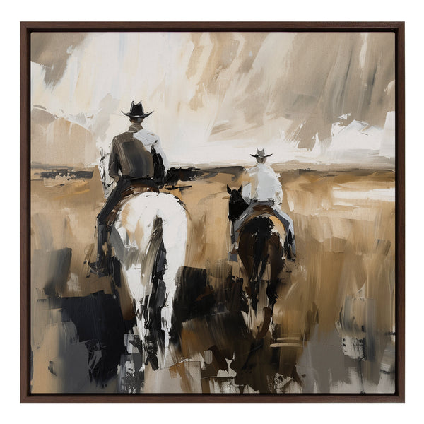 Kate & Laurel Sylvie Western Cowboy Horseback Ranch Abstract Neutral 2 Framed Canvas By The Creative Bunch Studio
