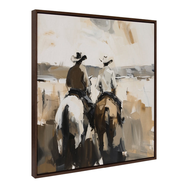 Kate & Laurel Sylvie Western Cowboy Horseback Ranch Abstract Neutral 1 Framed Canvas By The Creative Bunch Studio