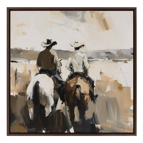 Kate & Laurel Sylvie Western Cowboy Horseback Ranch Abstract Neutral 1 Framed Canvas By The Creative Bunch Studio