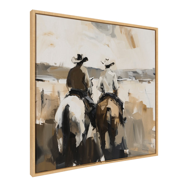 kate & laurel Sylvie Western Cowboy Horseback Ranch Abstract Neutral 1 Framed Canvas by The Creative Bunch Studio