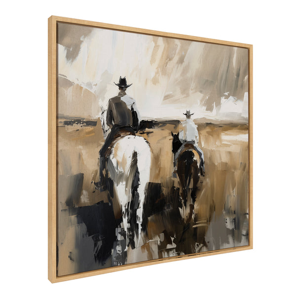 kate & laurel Sylvie Western Cowboy Horseback Ranch Abstract Neutral 2 Framed Canvas by The Creative Bunch Studio