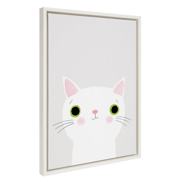 Kate & Laurel Sylvie White Cat With Green Eyes Framed Canvas By Planet Cat