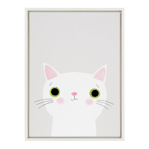 Kate & Laurel Sylvie White Cat With Green Eyes Framed Canvas By Planet Cat