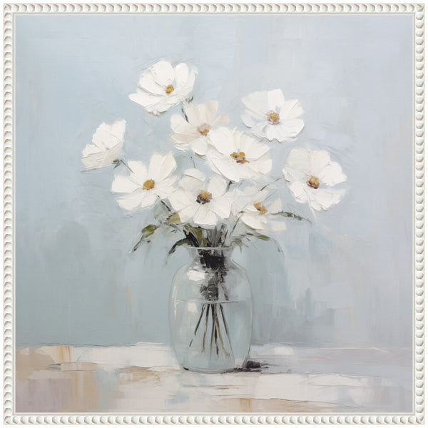 Kate & Laurel Sylvie White Daisies In A Jar On French Cottage Blue Framed Canvas By The Creative Bunch Studio