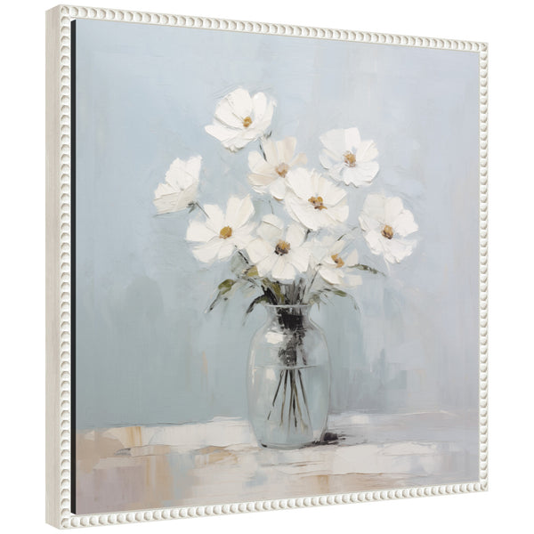 kate & laurel Sylvie White Daisies in a Jar on French Cottage Blue Framed Canvas by The Creative Bunch Studio