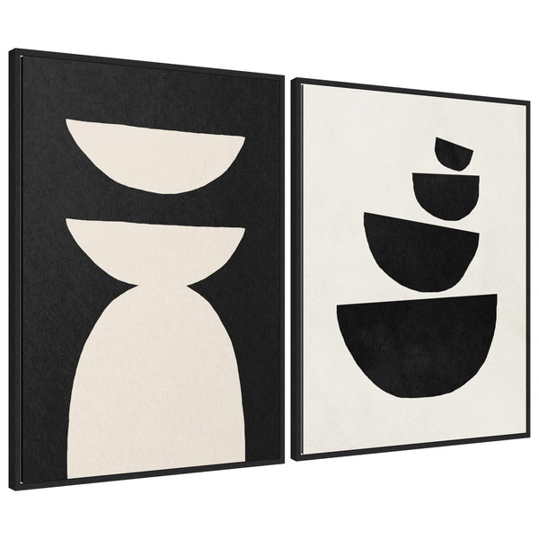 Kate & Laurel Sylvie White Geometric Abstract And Black Geometric Abstract Framed Canvas Art Set By July Art Prints