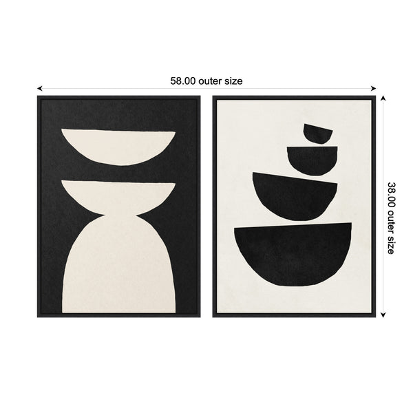 Kate & Laurel Sylvie White Geometric Abstract And Black Geometric Abstract Framed Canvas Art Set By July Art Prints