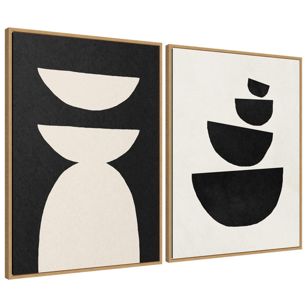 kate & laurel Sylvie White Geometric Abstract and Black Geometric Abstract Framed Canvas Art Set by July Art Prints
